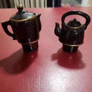 Elegant Black Ceramic Teapot and Coffee Pot Set